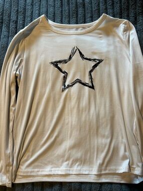 White Long Sleeve Top with Black Star Graphic
